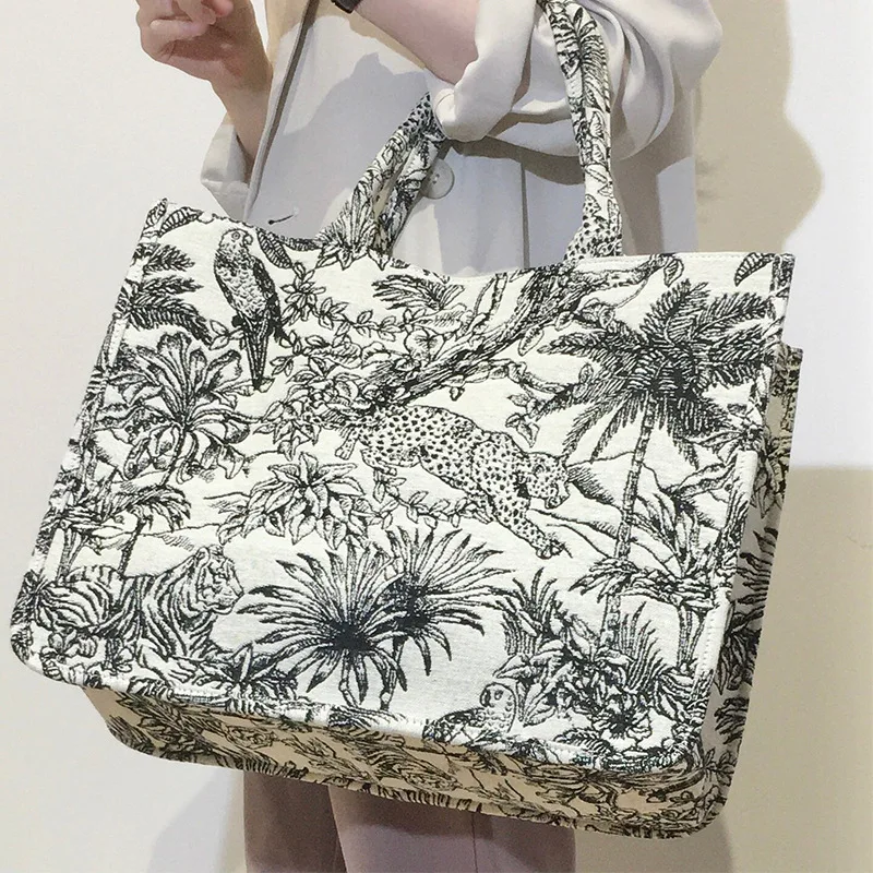 Große Kapazität Handtasche Leinen Baumwolle Blumenstickerei Retro exquisite Doodle Mode EinkaufstascheEinkaufstasche – Detail 7