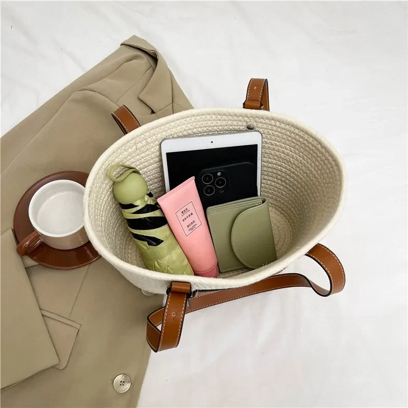 Large Capacity Beach Shoulder Bag Luxury Designer Wicker Rattan