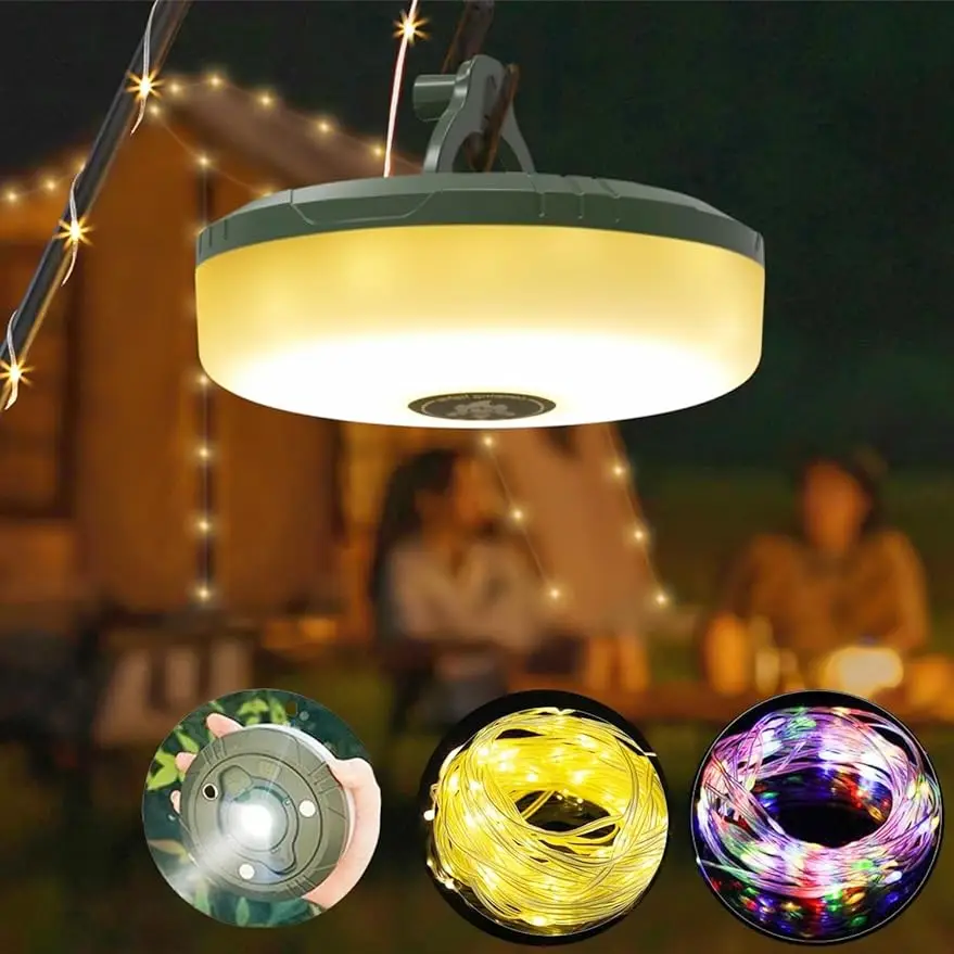 Уличная лампа для кемпинга Clearhill 3-в-1 с рулонными гирляндами, футов/10 м, теплый белый и красочный, 8 режимов освещения