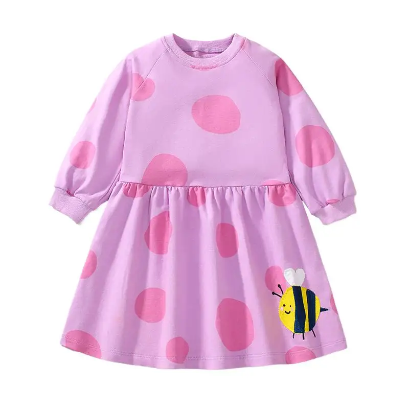 2025 New Autumn Spring Baby Girls Children's Clothing Kids Clothes Long Sleeves Cartoon Bees Dress Cotton
