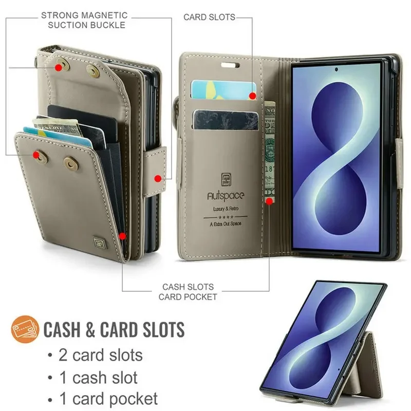 Leather Flip Wallet Case with Lanyard Strap for Foldable Phones - Shockproof Protective Cover