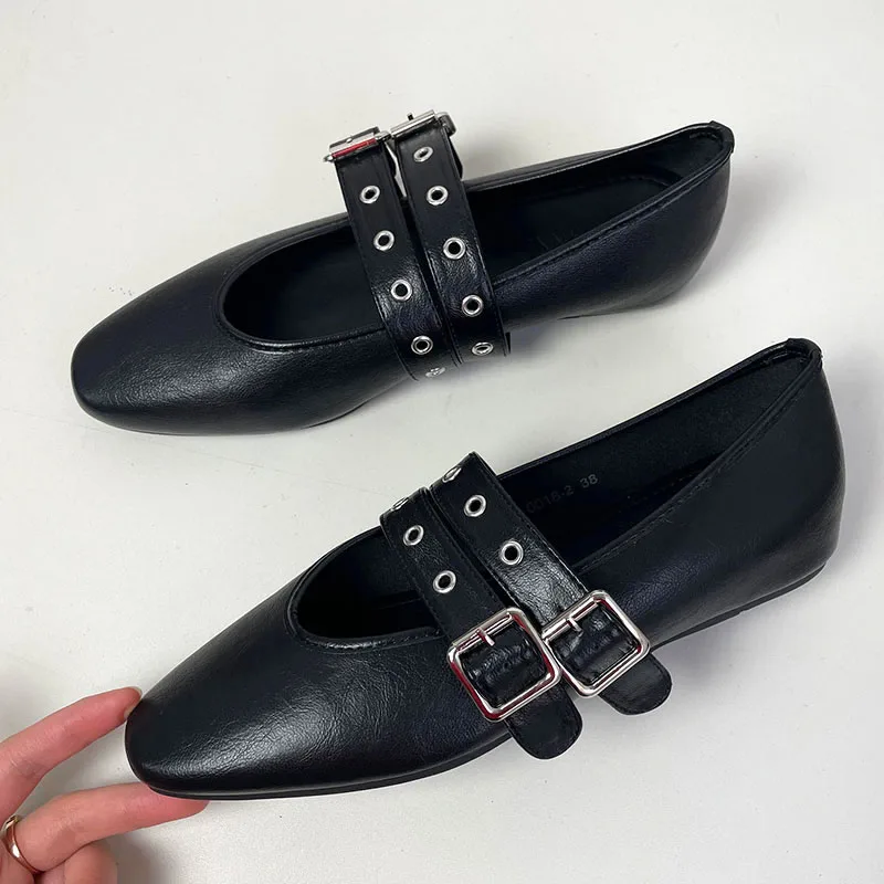 Big Size Fashion Buckle Strap Ladies Flats Mary Janes Shoes Luxury Female Round Toe Footwear Shallow Women Flats With Shoes 4