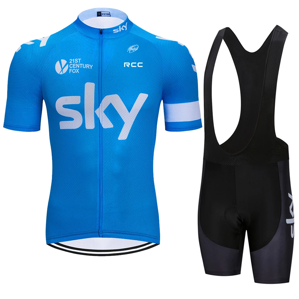 Cycling Jersey Set Cycling Jersey RCC sky Cycling Jersey Set Short Sleeve for Men's Anti-UV Bike Cycling Jersey Set Bicycle Pro Team Summer Clothing
