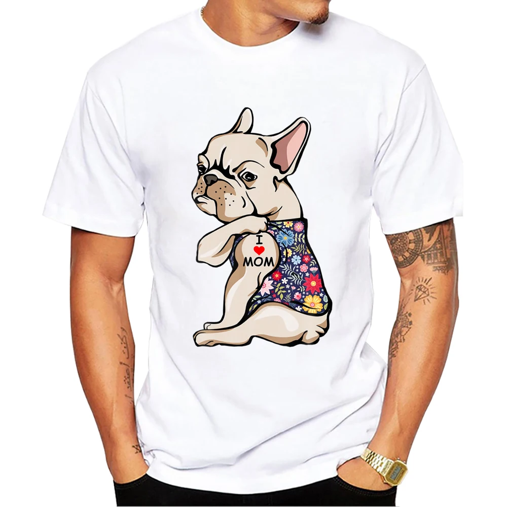 TEEHUB I Love Mom Funny French Bulldog Tattooed Men T-Shirt Vintage Frenchie T Shirts Short Slve Tshirts Cool Casual_voghion.com