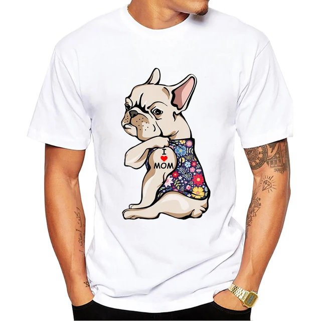 TEEHUB I Love Mom Funny French Bulldog Tattooed Men T-Shirt Vintage Frenchie T Shirts Short Slve Tshirts Cool Casual_voghion.com
