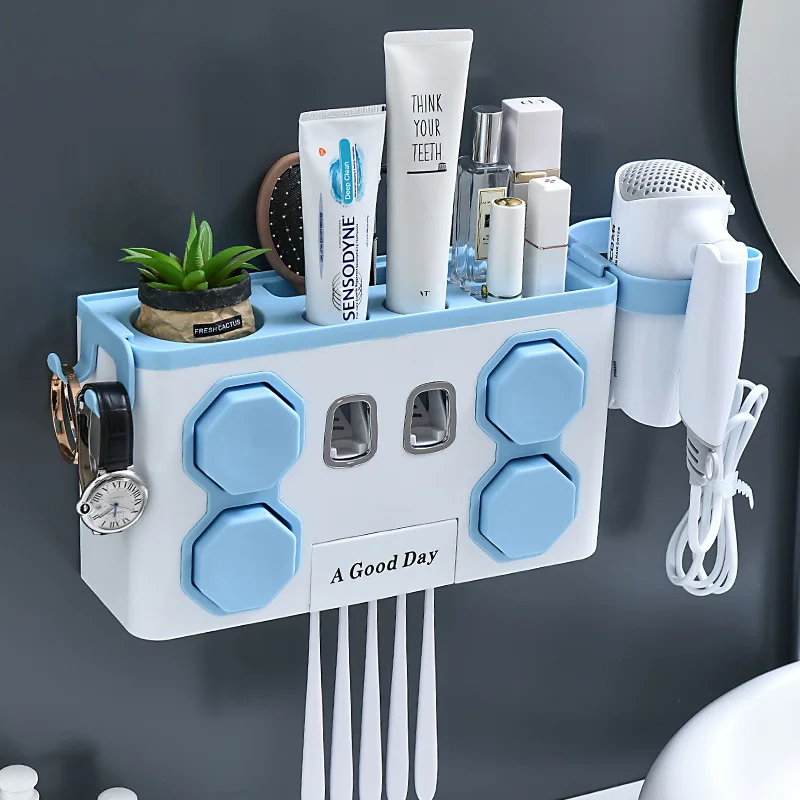 

Family of Four or Two Couples Creative Bathroom Non-perforated Paste Wall Mounted Toothbrush Storage Rack Holder