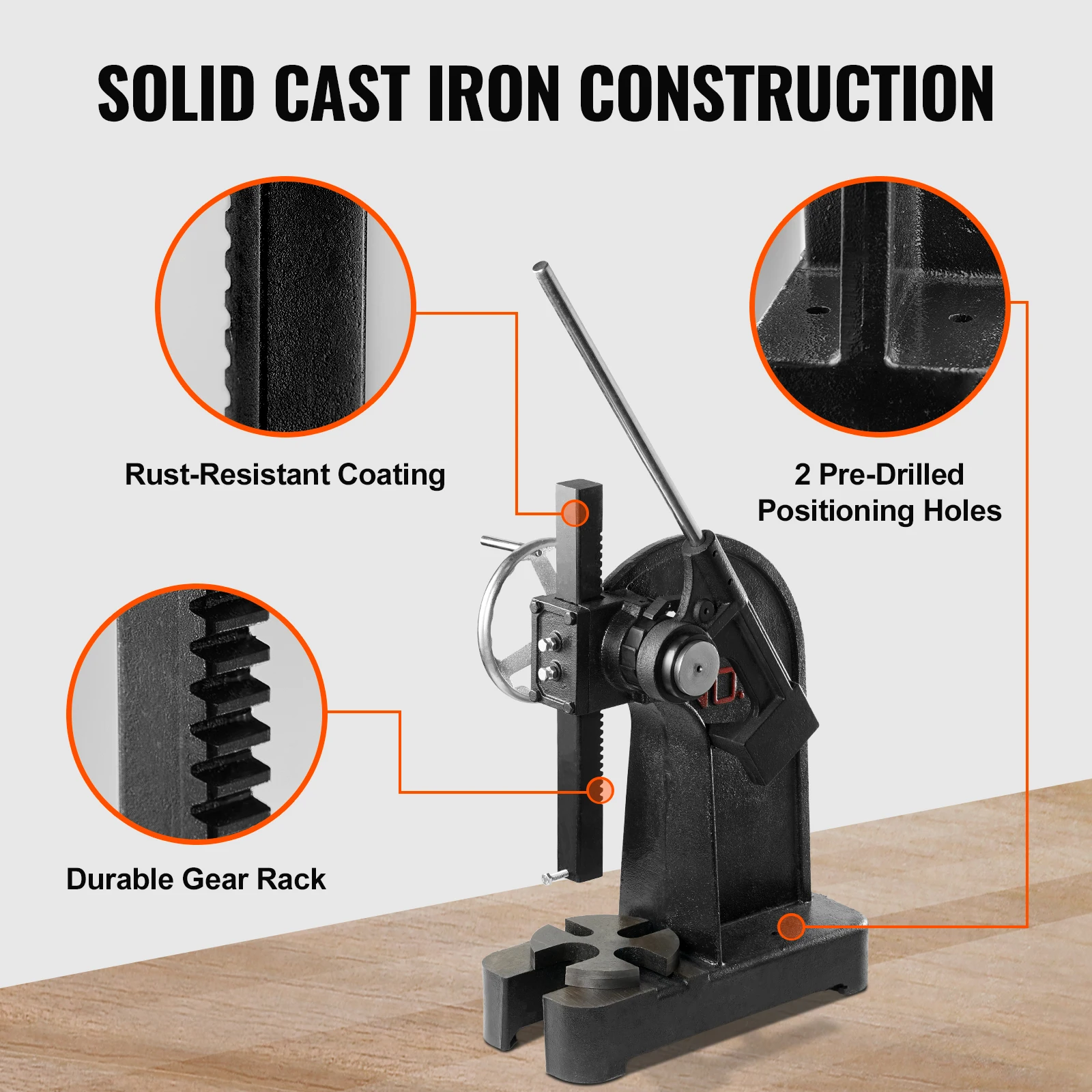 SucceBuy Arbor Press 3T Ratchet Type Arbor Press Leverage with Handwheel Cast Iron Manual Desktop Punch