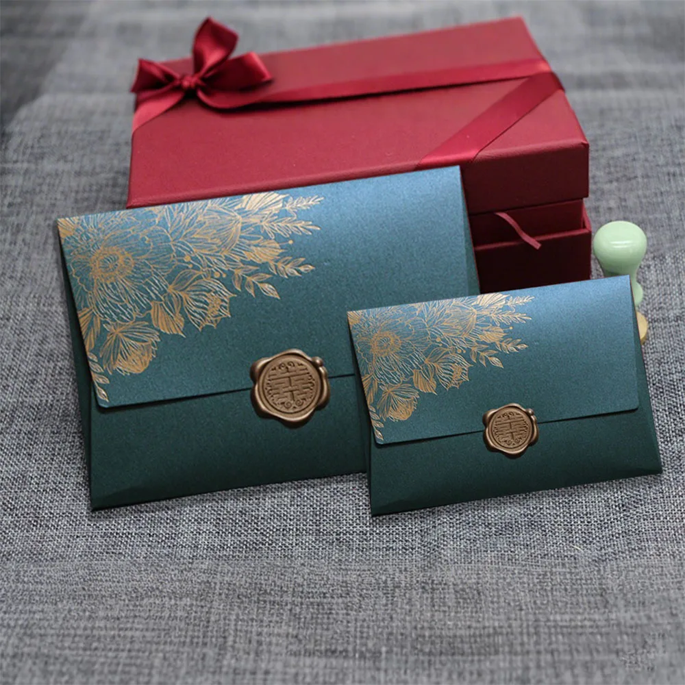 10Pcs High Grade Pearl Paper Envelopes Wedding Invitations European Bronzing Pattern Envelope Gift Greeting Cards Wishes Message