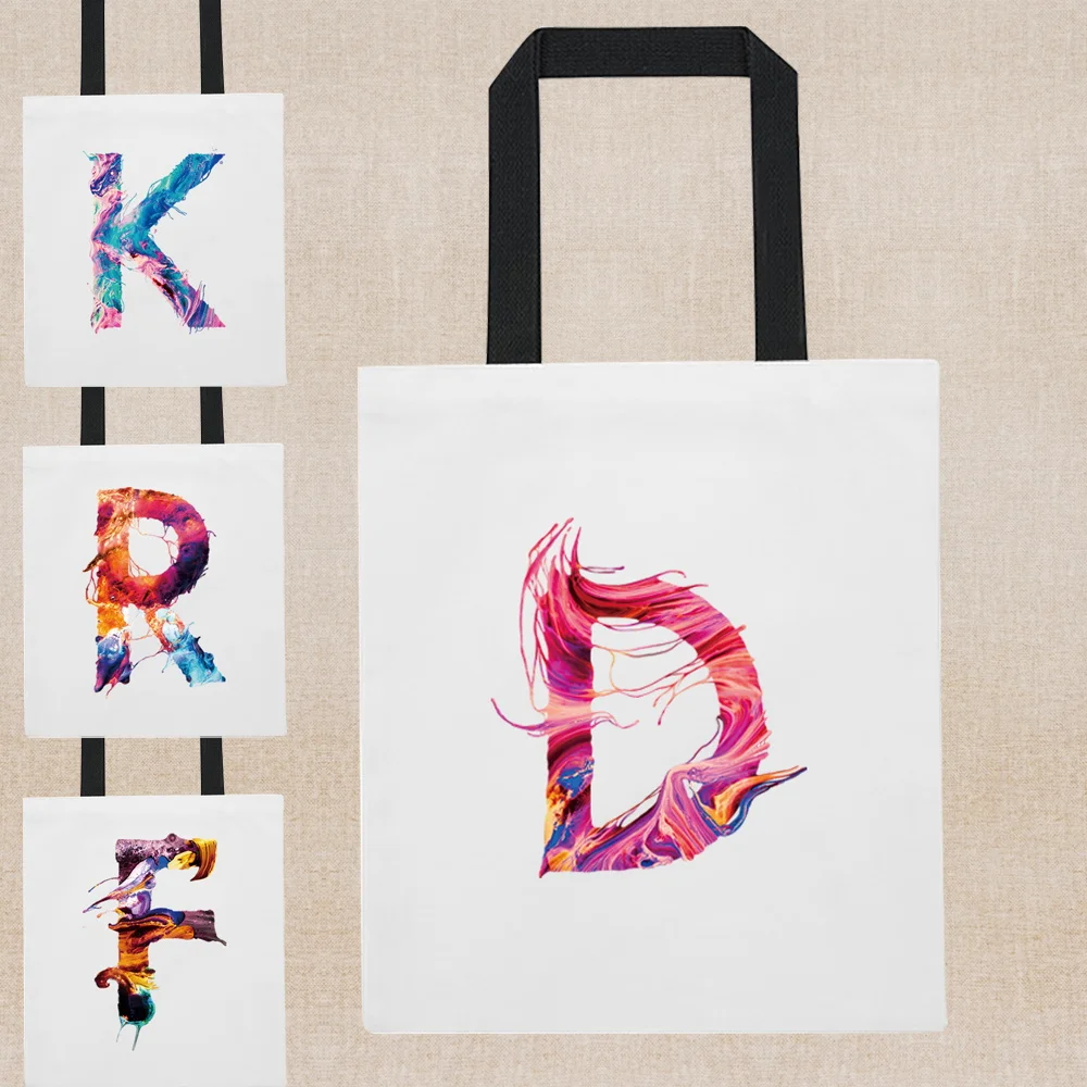 

Paint Letter Print Shopping Bag Daily Fashion Tote Bag Canvas Large Capacity HandBags Women Eco Shopper Bags Casual Shoulder Bag