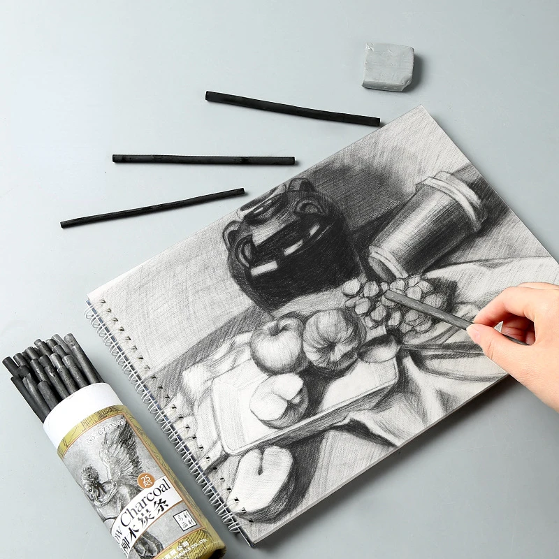 25/box Cotton Willow Charcoal Sticks for Student Exam Sketch Animation Design Special 4-7MM Art Oil Painting Carbon Stick