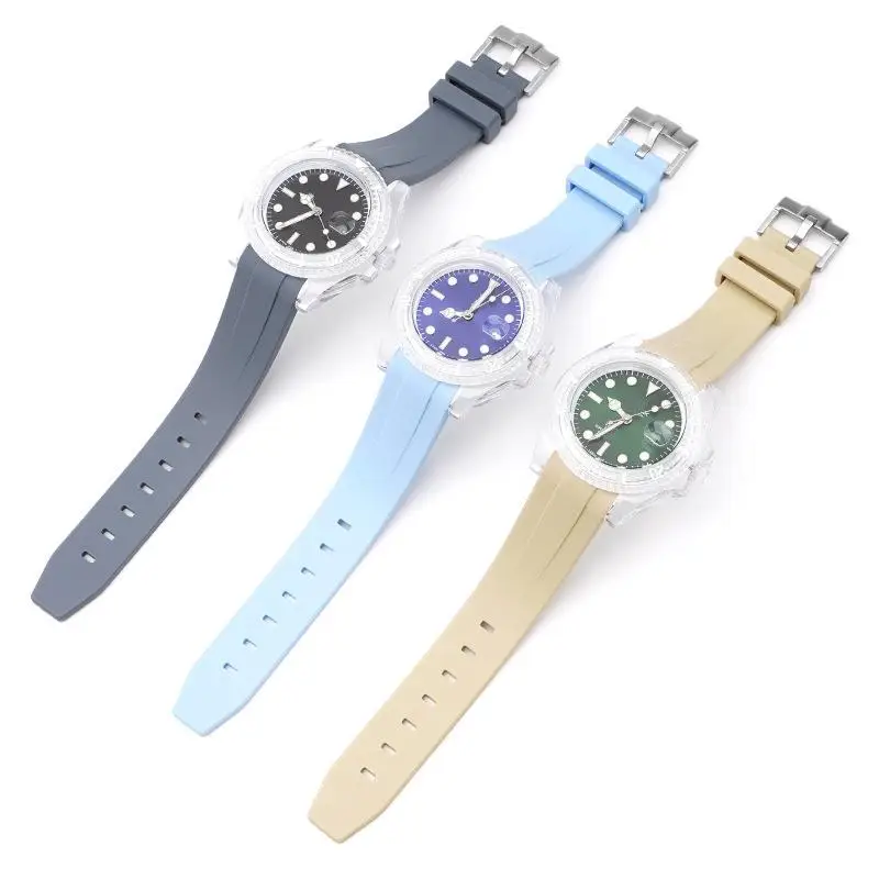 SCHIK Curved No Gap Rubber Strap For Omega Speedmaster Watch Replacement Band Men Women 20mm Watchbands silver buckle gold