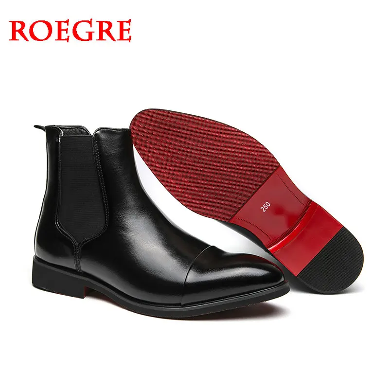 

2023 New Red Sole Chelsea Boots for Men Black Business Pointed Toe Leather Shoes Men Fashion England Short Boots Free Shipping