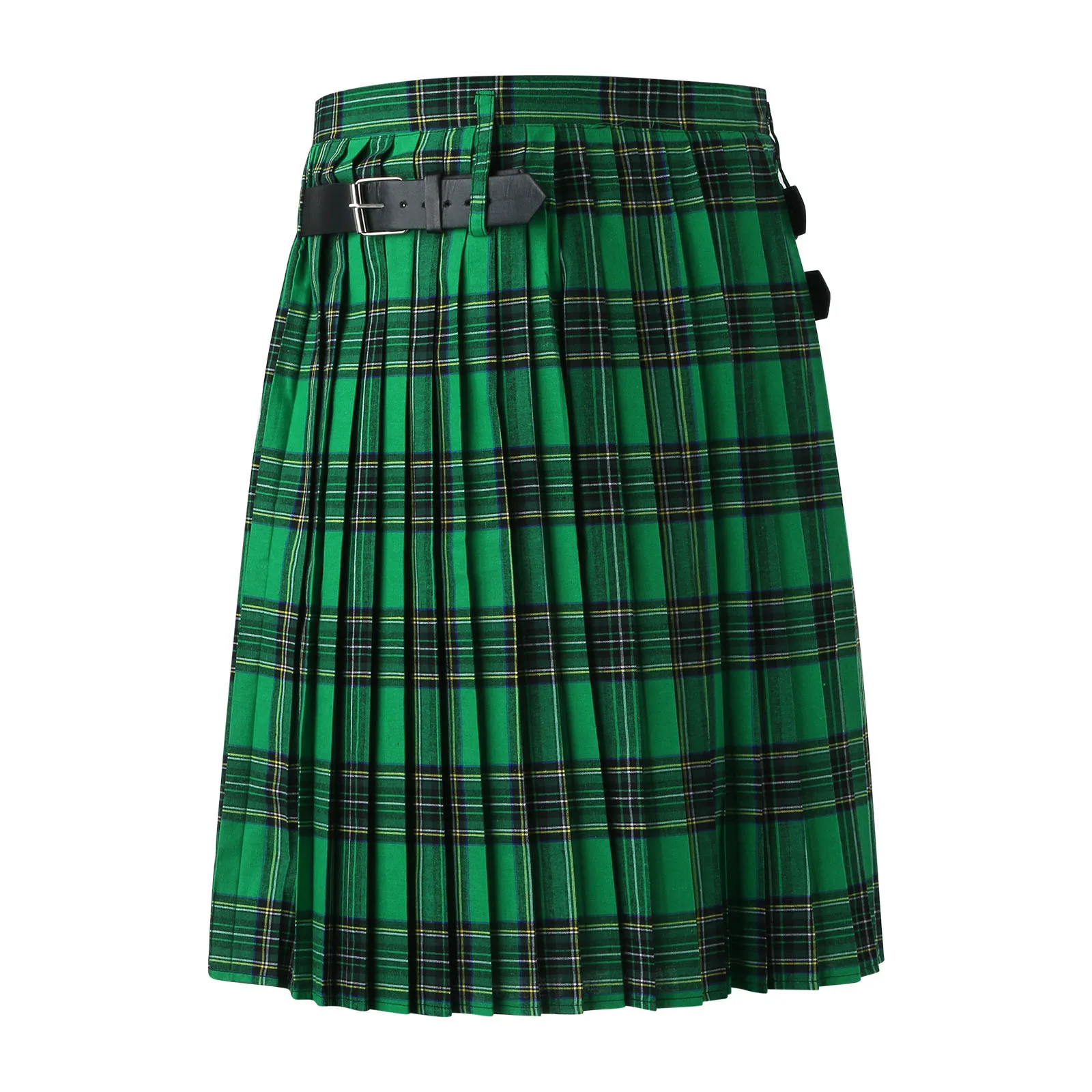 Men Scottish Festival Kilts Studded Plaid Design Rock Punk Halloween Carnival Modern Pleated Skirt