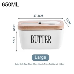 Elegant Ceramic Butter Dish with Bamboo Lid and Built-In Slicer (650ml)
