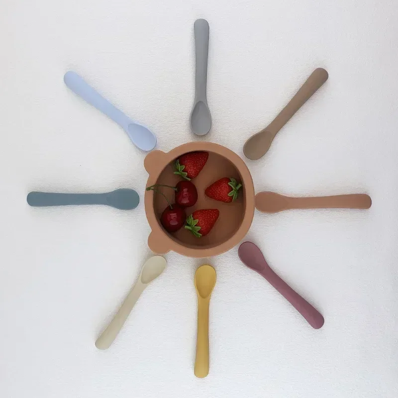 Food Silicone Spoon Small Curved Spoon Soft Rubber Baby Learn To Eat Feeding Silicone Cutlery Baby Training for silicone feeding spoon,silicone cutlery set