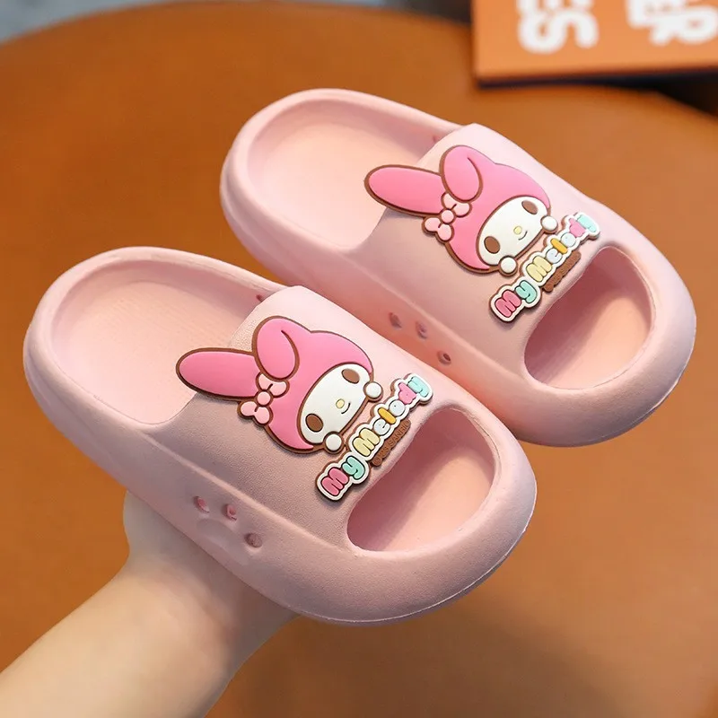 

2024 Hello Kitty Slippers Sanrio Kawaii Kuromi Cinnamoroll Children Shoes Summer Cartoon My Melody Anti-Slip Shoes Kid Gifts