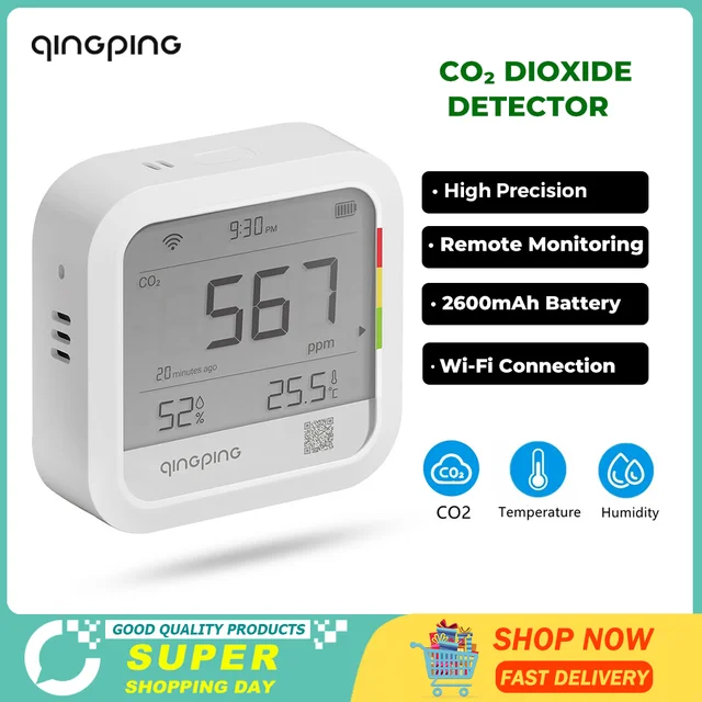 New Qingping CO2 Meter Air Quality Carbon Dioxide Detector Alarm Temperature & Humidity Meter Wifi Smart Control Air Detector