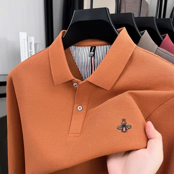 Polo comoda casual a maniche lunghe da uomo nuova primavera e autunno di fascia alta in cotone 100% top con ricamo ape di marca squisita
