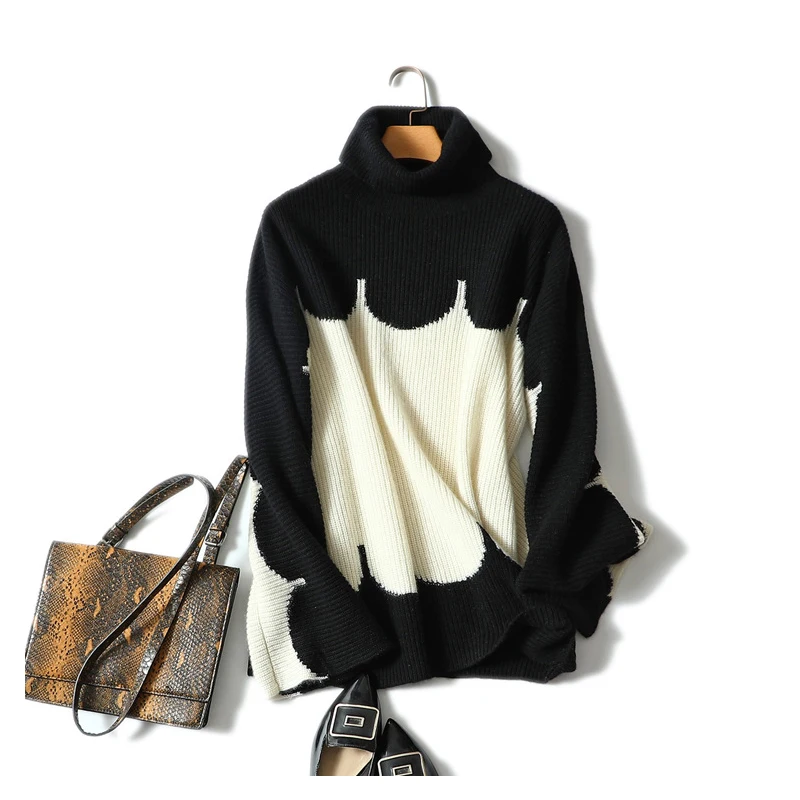 

Полукардиган вязаный зимний плотный Роскошный 100% кашемировый жаккардовый свитер с высоким воротником