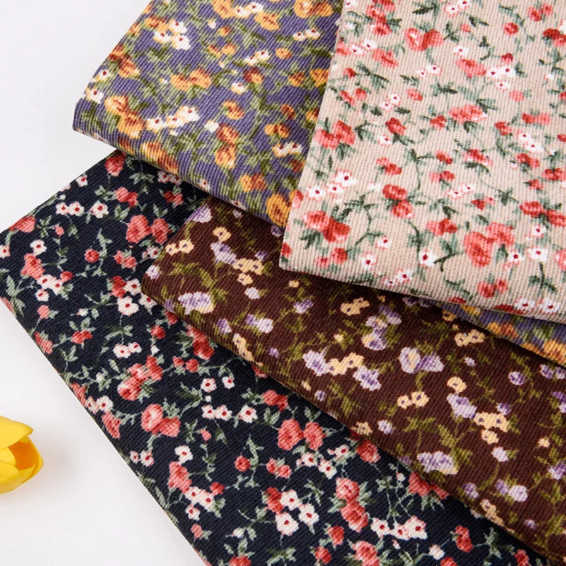 100150cmPrintedCottonQuiltingFloralCorduroyFabricForMaking