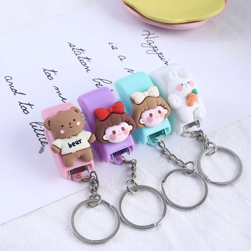 

8pcs Mini Cartoon Stapler School Office Supply Student Birthday Prize Stationery Small Portable Plastic Stapler Keychain