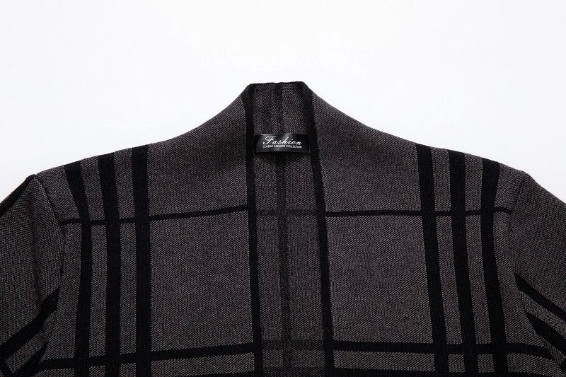 Description Picture 6 of item2024 Autumn/Winter European and American Men's Trendy Plaid Sweater Slim Fit Casual British Cardigan Sweater Jacket