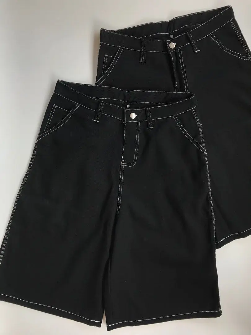 Y2K Shorts Pants Harajuku Hip Hop Letter Embroidery Retro Black Baggy Jeans Denim Gym Shorts Men Women Gothic Basketball
