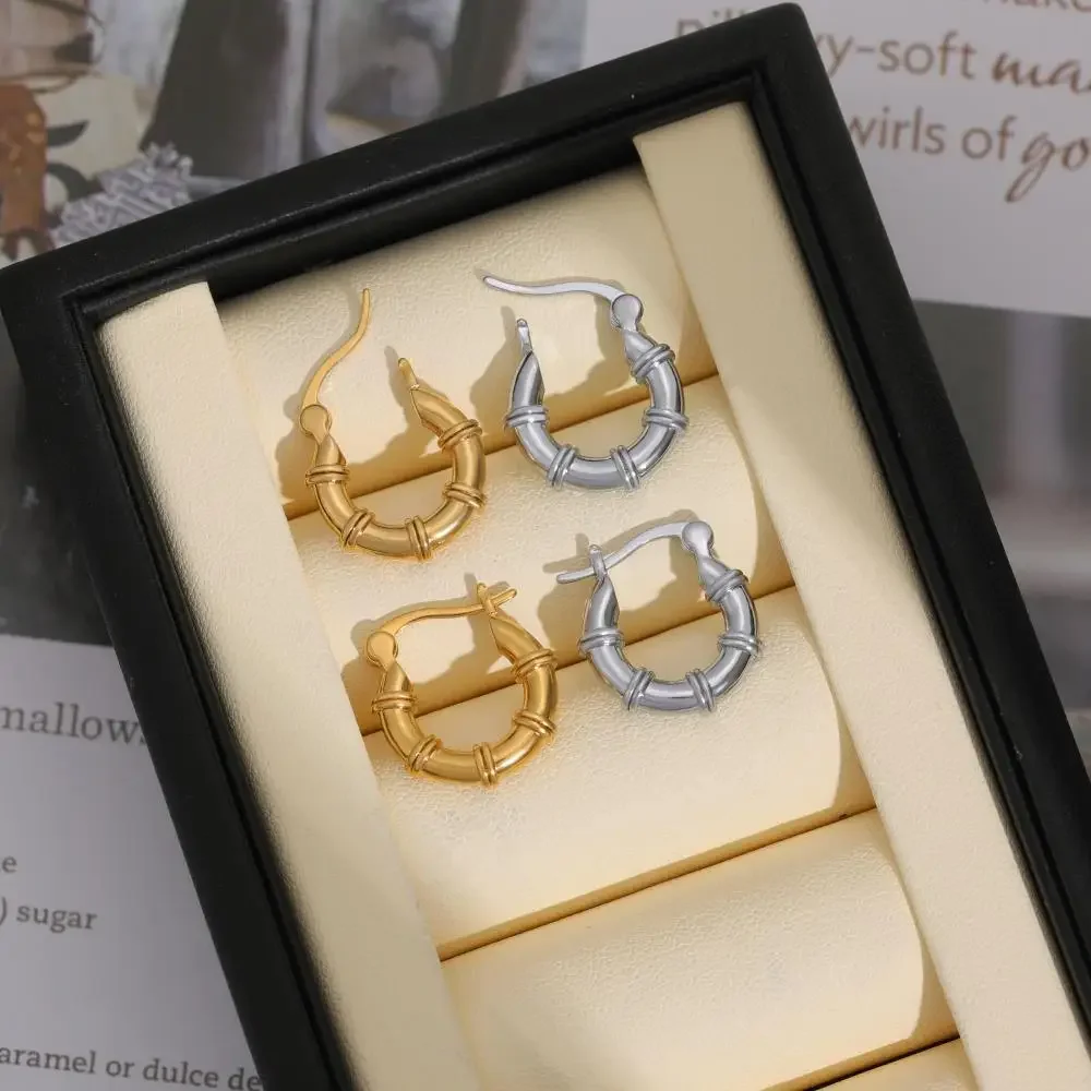 Creative 18K Gold Plated Creole Hoop Earrings PVD Waterproof Bamboo Joint Huggie Earring for Women Vintage Jewelry Dropshipping