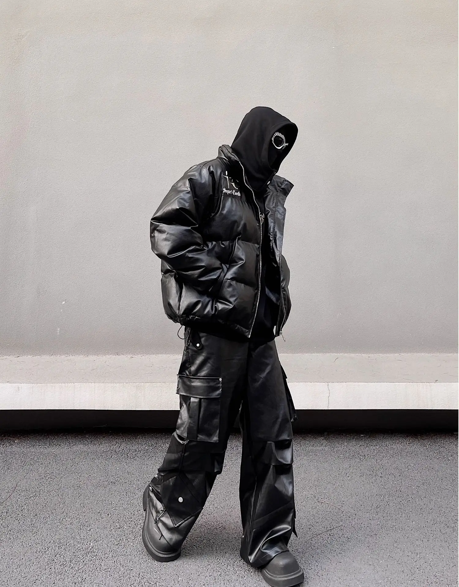 Leather Pants Men Loose Tactical Pants Functional Multi