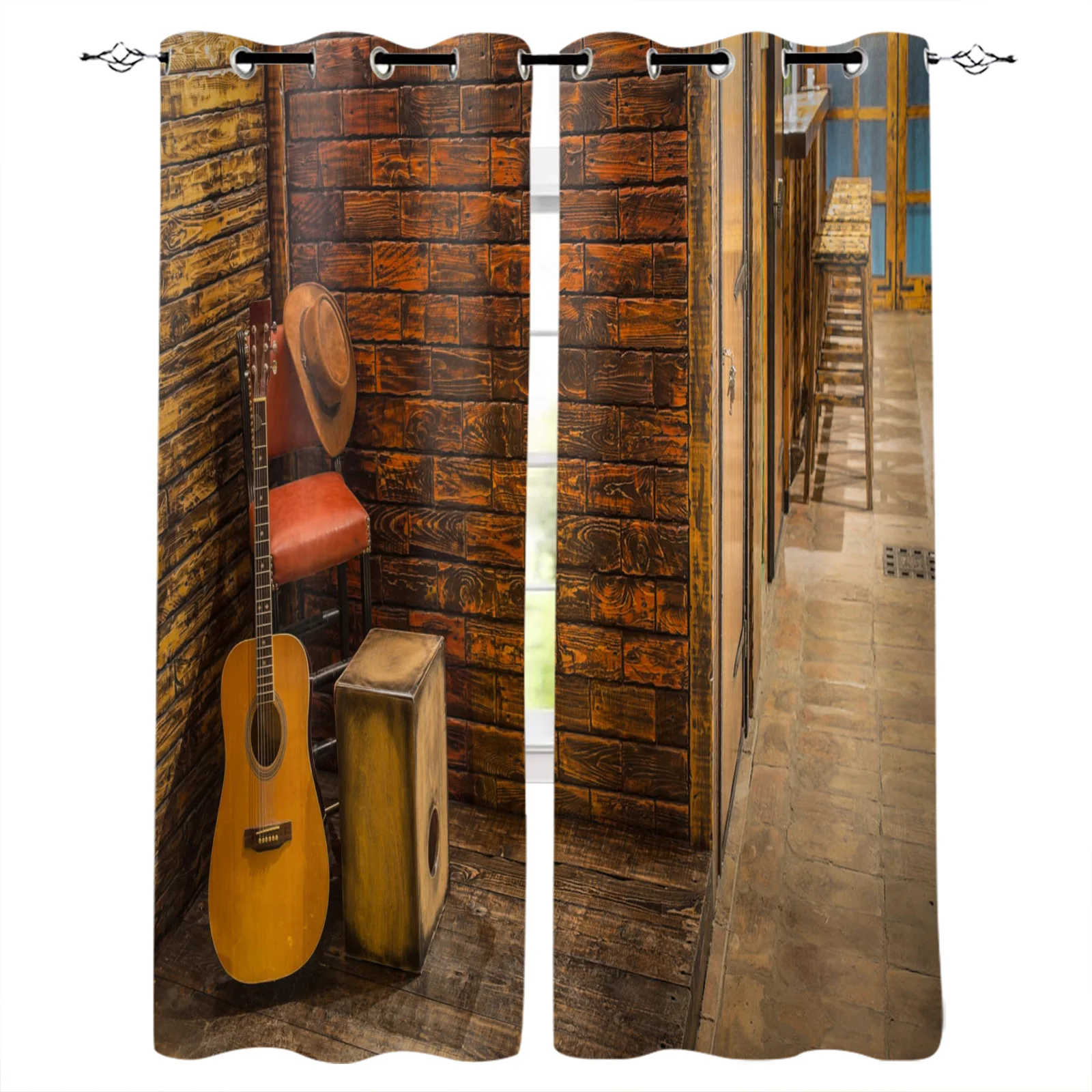 

Guitar Items Wall Bricks Blackout Curtains Window Curtains for Bedroom Living Room Decor Window Treatments
