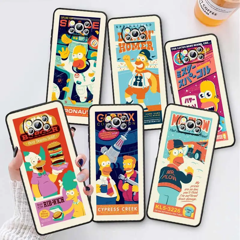 

Disney The Simpsons Cute Phone Case For Xiaomi Mi Poco X5 X4 X3 NFC F5 F4 F3 GT M5 M5s M4 M3 Pro 5G Black Soft TPU Capa