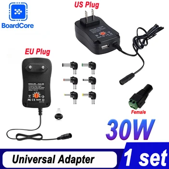 อะแดปเตอร์อเนกประสงค์ 30W AC 100-240V DC 3V 4.5V 5V 6V 7.5V 9V 12V ปรับแรงดันไฟฟ้าได้ ปลั๊ก EU / US สำหรับไฟ LED Strip 1