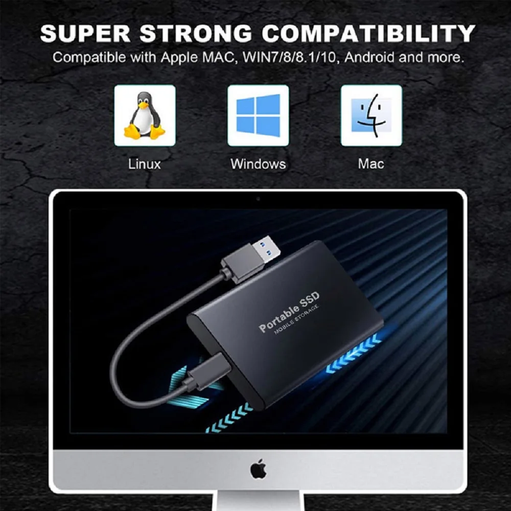 휴대용 고속 외장 하드 드라이브, C타입, USB 3.1, 솔리드 스테이트 드라이브, PC, Mac용, 500GB 하드 디스크, 1TB, 2TB, M.2