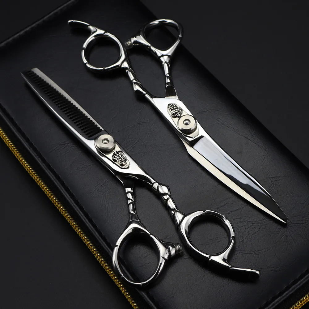 Professionelle Japan 440c Stahl 6'' gebogene Haarschneideschere Silber Haarschnitt Effilierschere Friseurschere Friseurschere – Detail 2