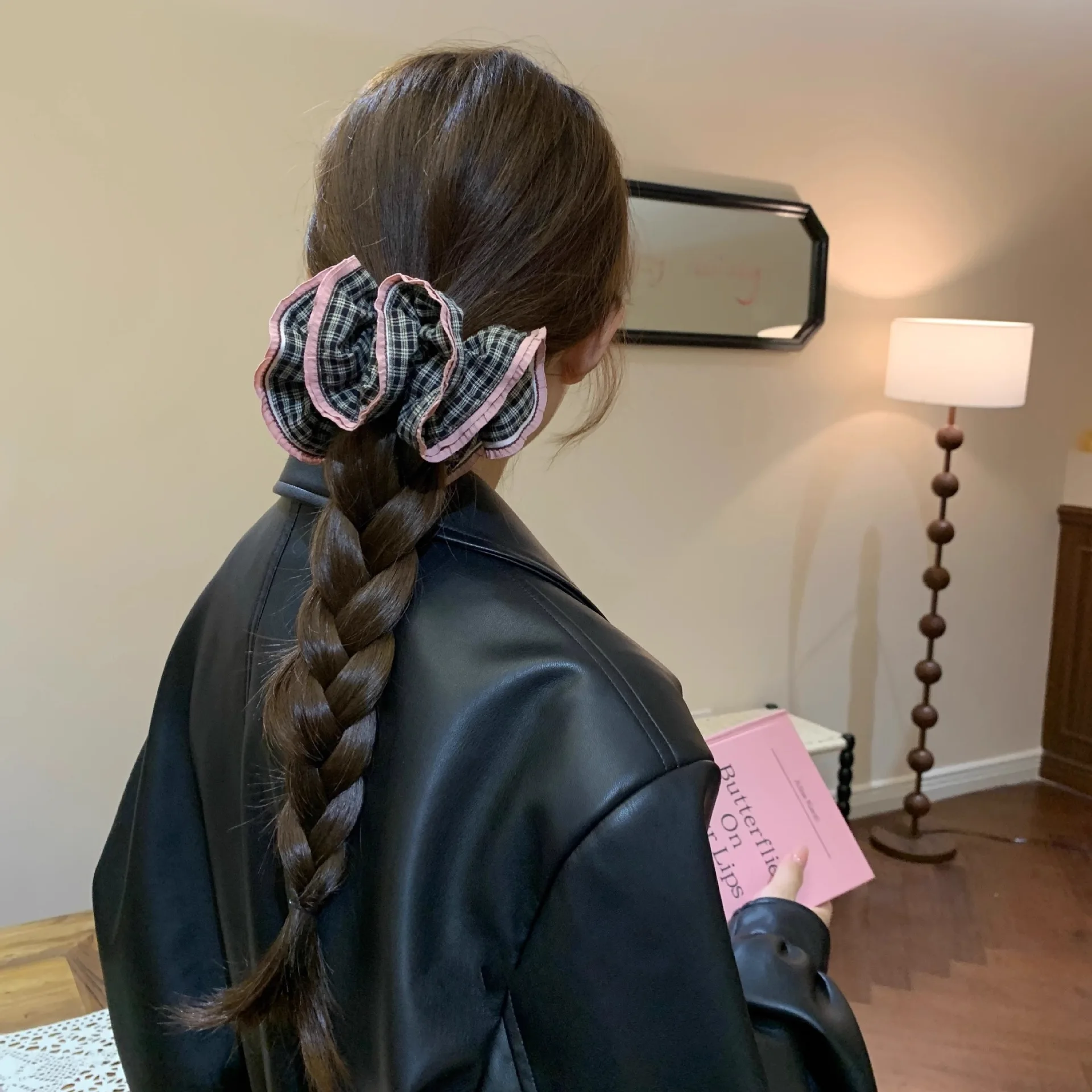 Damen-Haargummis, koreanische Version, kariertes Dickdarm-Haarband, mit exquisitem Design, neuer süßer Stil, Kawaii-Haargummi – Detail 5