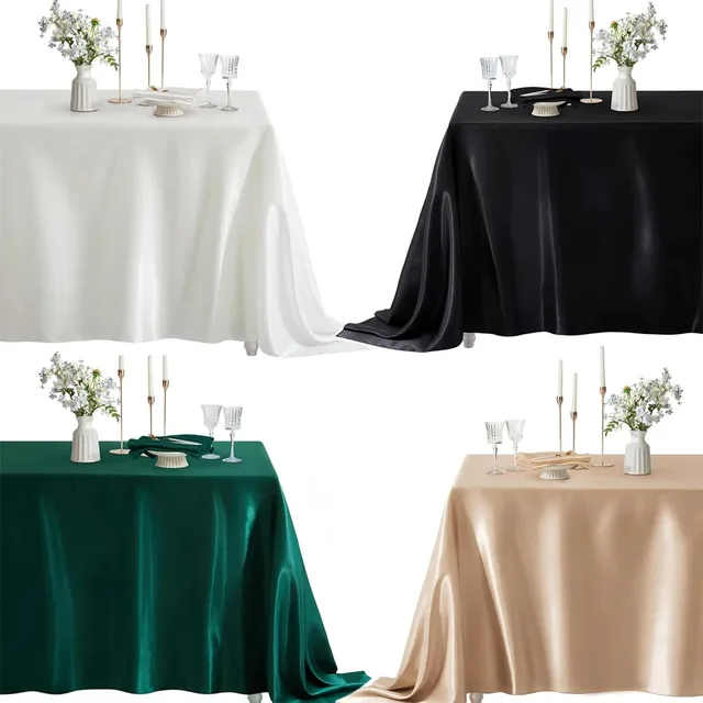 Nappe rectangulaire en Satin pour mariage, blanc et noir, pour fête d'anniversaire, événements, Banquet, décoration de dîner à domicile 1