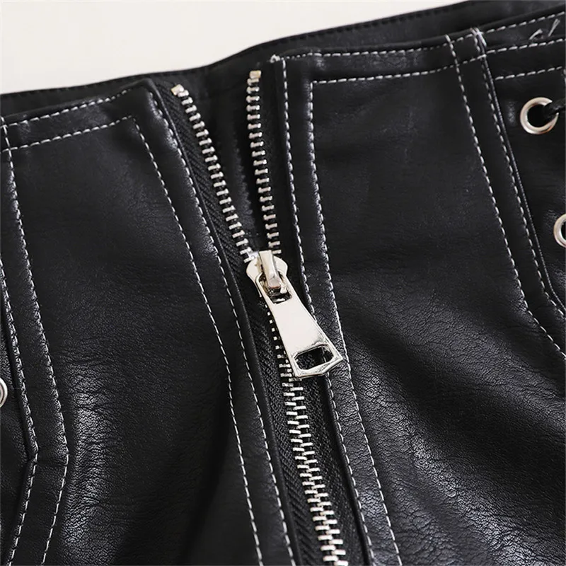 Spring Summer Women PU Casual 2023 Black All Match Wide Leg Shorts Bandage High Waist Shorts Female Workwear Ladies Streetwear