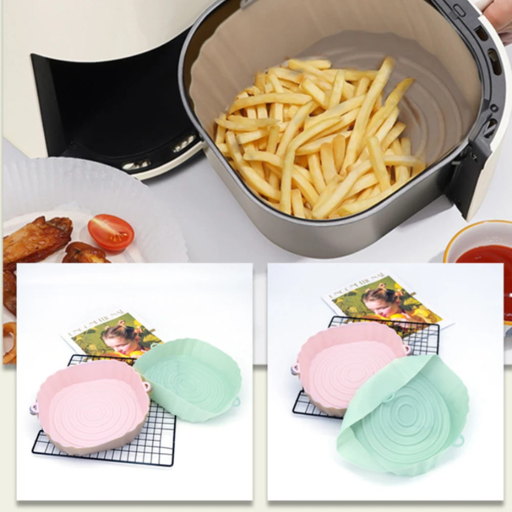 2 Pz Silicone Friggitrici Ad Aria Forno Teglia Pizza Pollo Fritto Airfryer Cestello In Silicone Riutilizzabile Airfryer Pan Liner Accessori