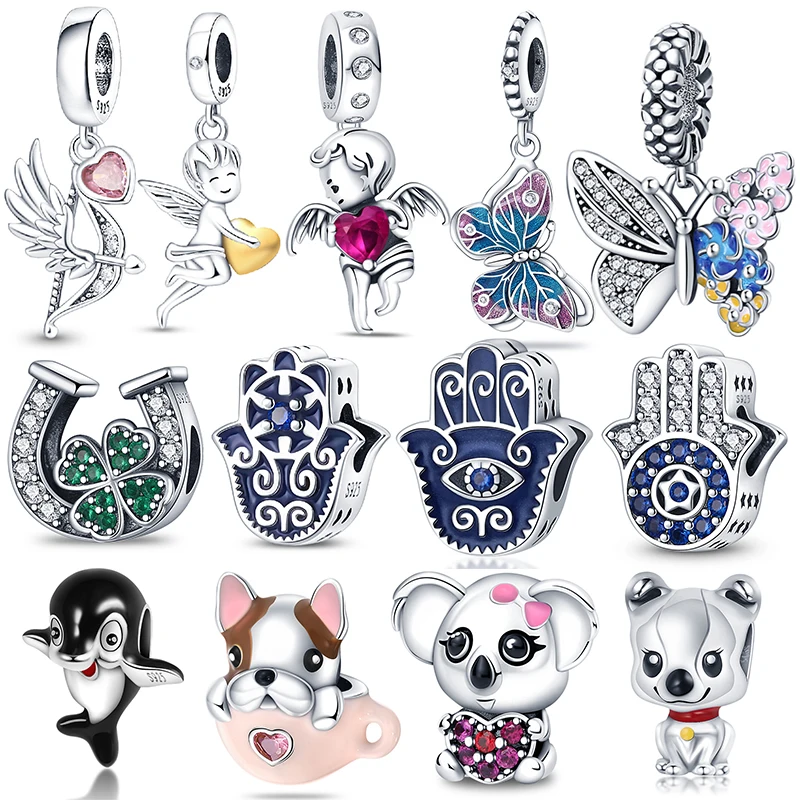 

100% Real S925 Sterling Silver Cupid Charms Fit Original Pandora Bracelet&Bangle Making Fashion DIY Jewelry For Women