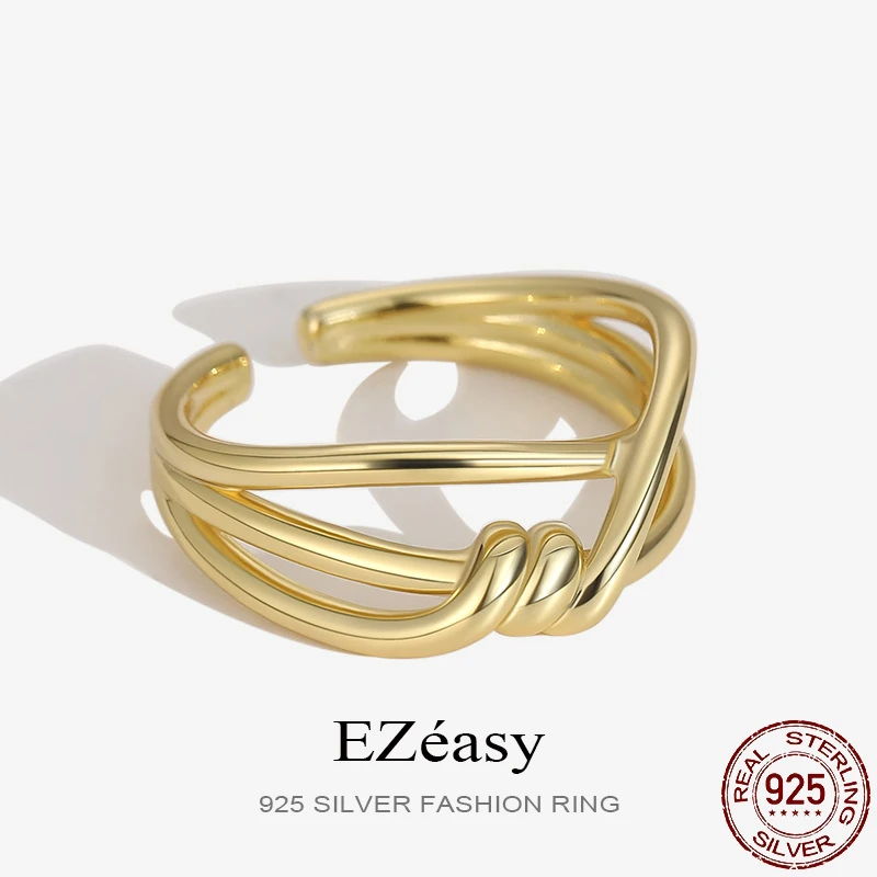 

EZeasy 925 Sterling Silver Luxury Fine Ring Multi Layer Knotting Opening For Women High Quality Wedding Design Jewelry Gift 2023