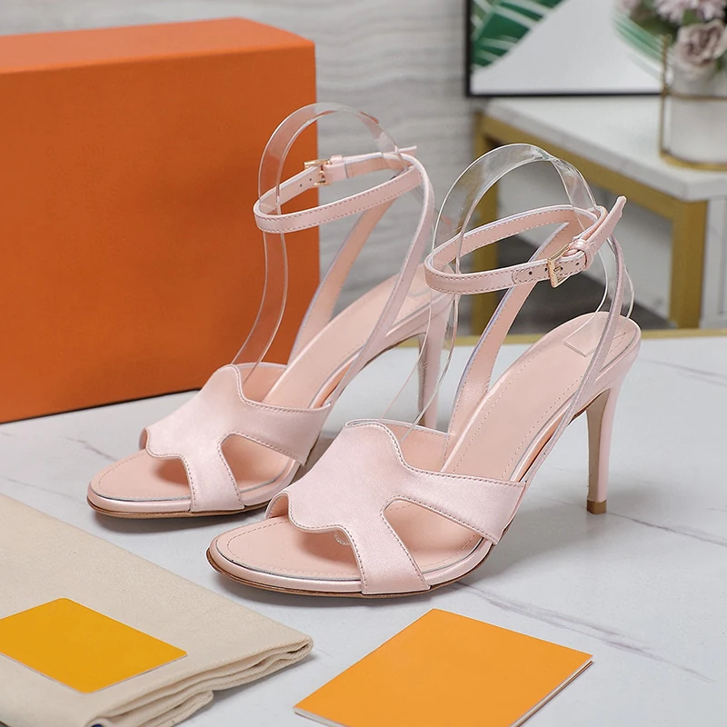 

Elegant Female Sandals Summer New Satin Material Appear Thin Open Toe High Heel Sandals Candy Colors Upper Banquet Women's Pumps