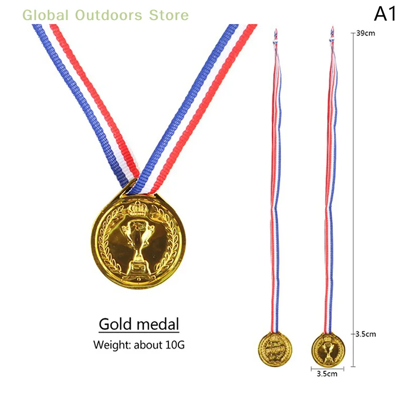 10pcs Kids Children Fake Gold Plastic Winners Medals Sports Game Prize Awards Toys for Kids Party Movie Prop Glittering Medal