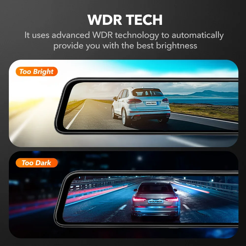 WOLFBOX G840S 12"IPS Dash Camera 4K Rearview Dash Cam GPS Video Recorder Night Vision HD Dual Cameras Car Dvr Parking Monitor - 5