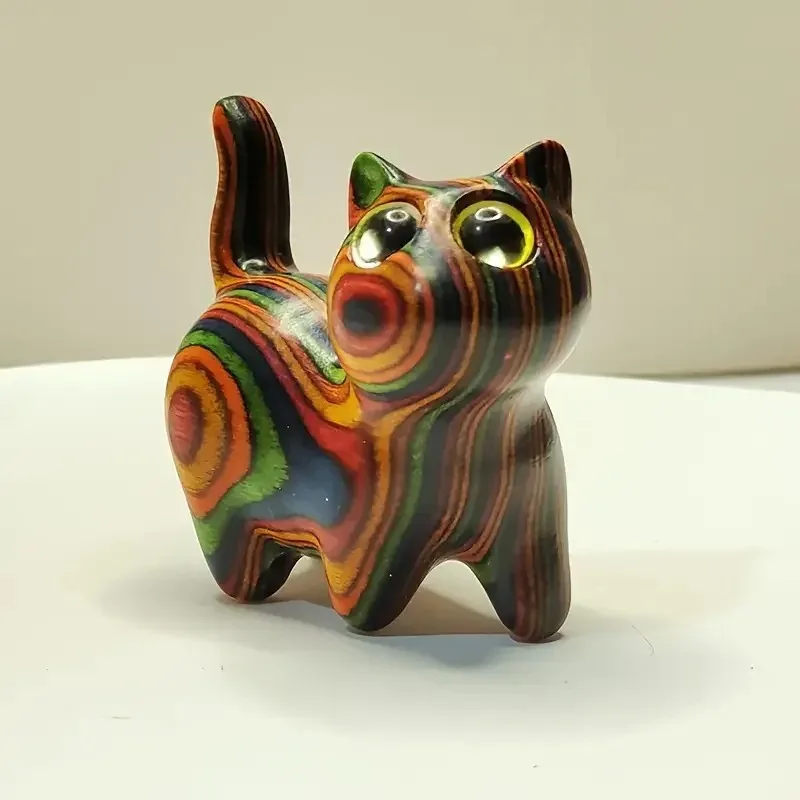 Painted Wooden Cat Figurine Home Decor 2