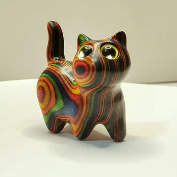 Painted Wooden Cat Figurine Home Decor 2