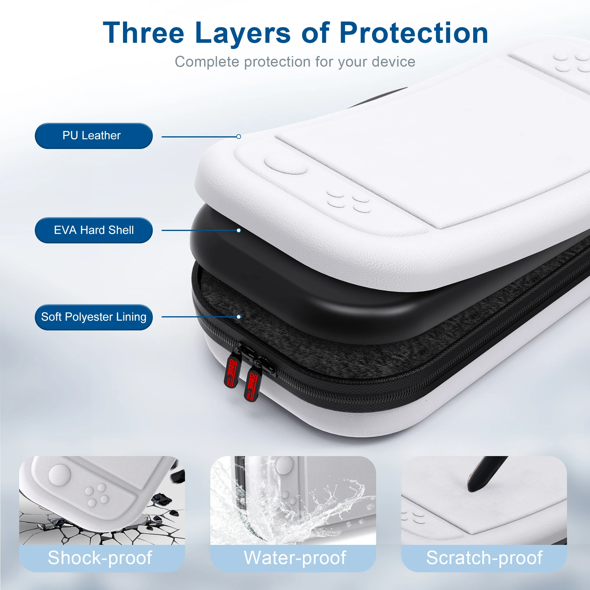 Large Capacity Portable PU Hard Travel Case with Accessory and Game Card Pockets