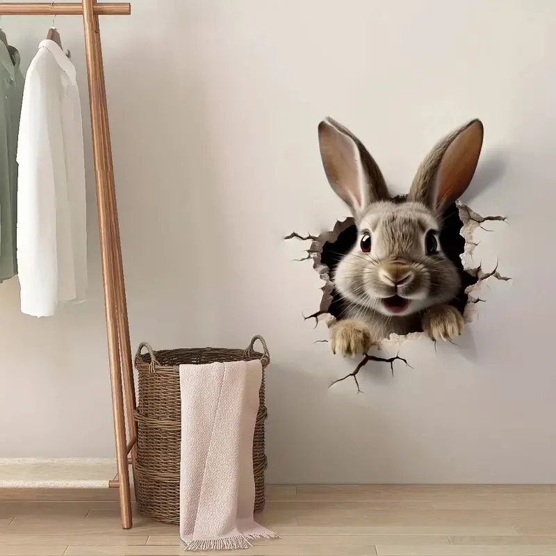 Cartoon 3D Three-Dimensional Cute Rabbit Wall Stickers PVC Self-adhesive Decal For School Classroom Bedroom Living Room