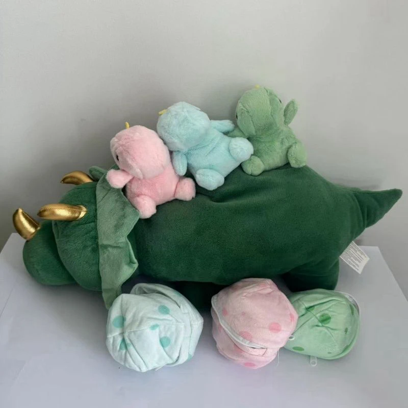 Triceratops Dinosaur Stuffed Animals With 3pcs Small Dinosaur Toys For Chiristmas Plush Toys with Zippered Pocket in Stomach plush toys