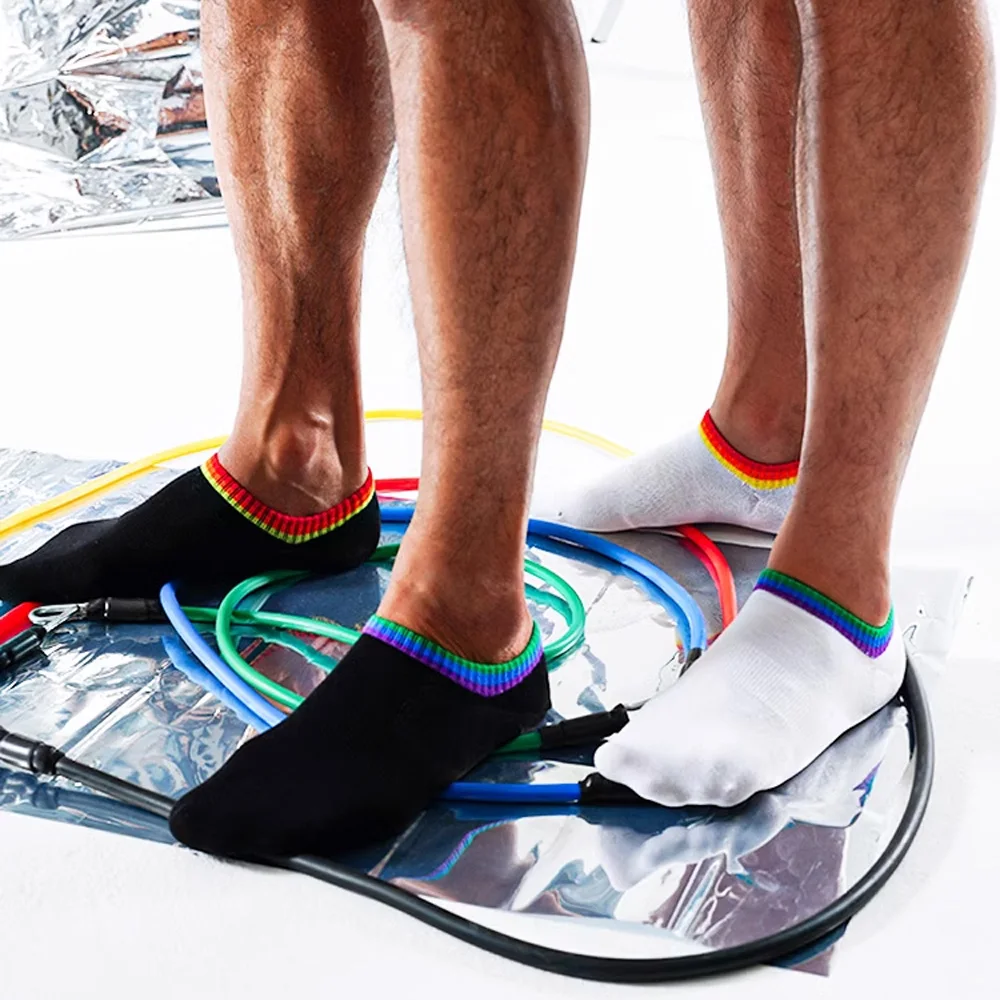 Men's Six-color Rainbow Around Foot Thin Summer Four Seasons Sports Fitness Boat Socks Cotton Socks Thin Socks