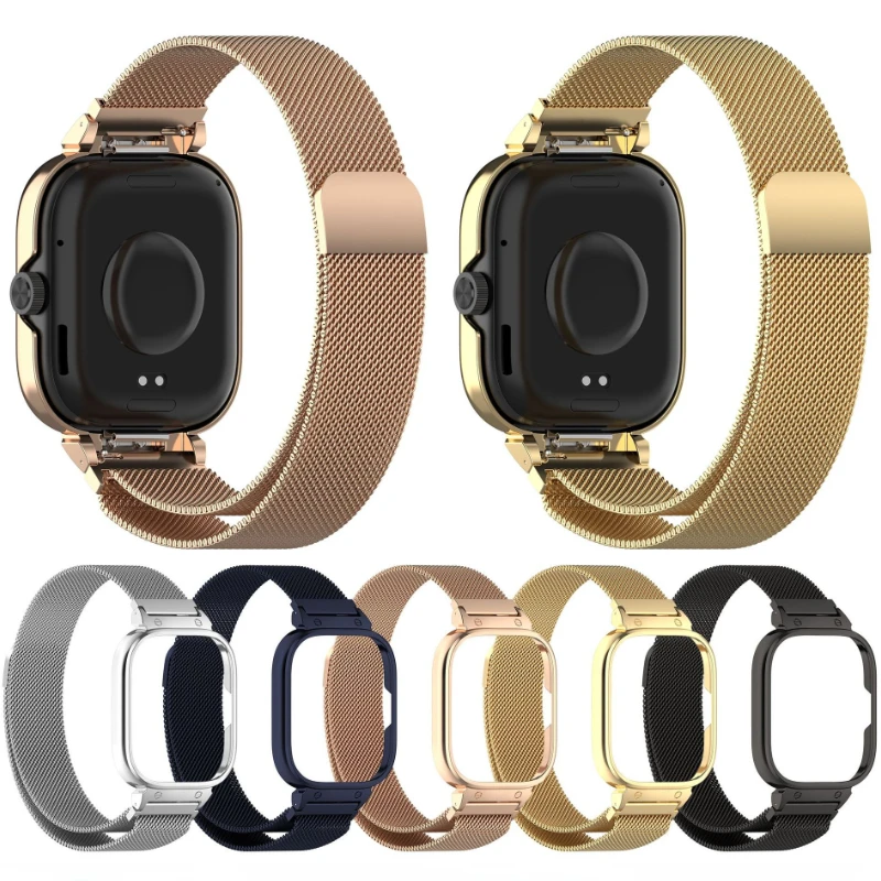 Sleek Metal Case with Milanese Loop Strap - Magnetic Stainless Steel Protective Bracelet